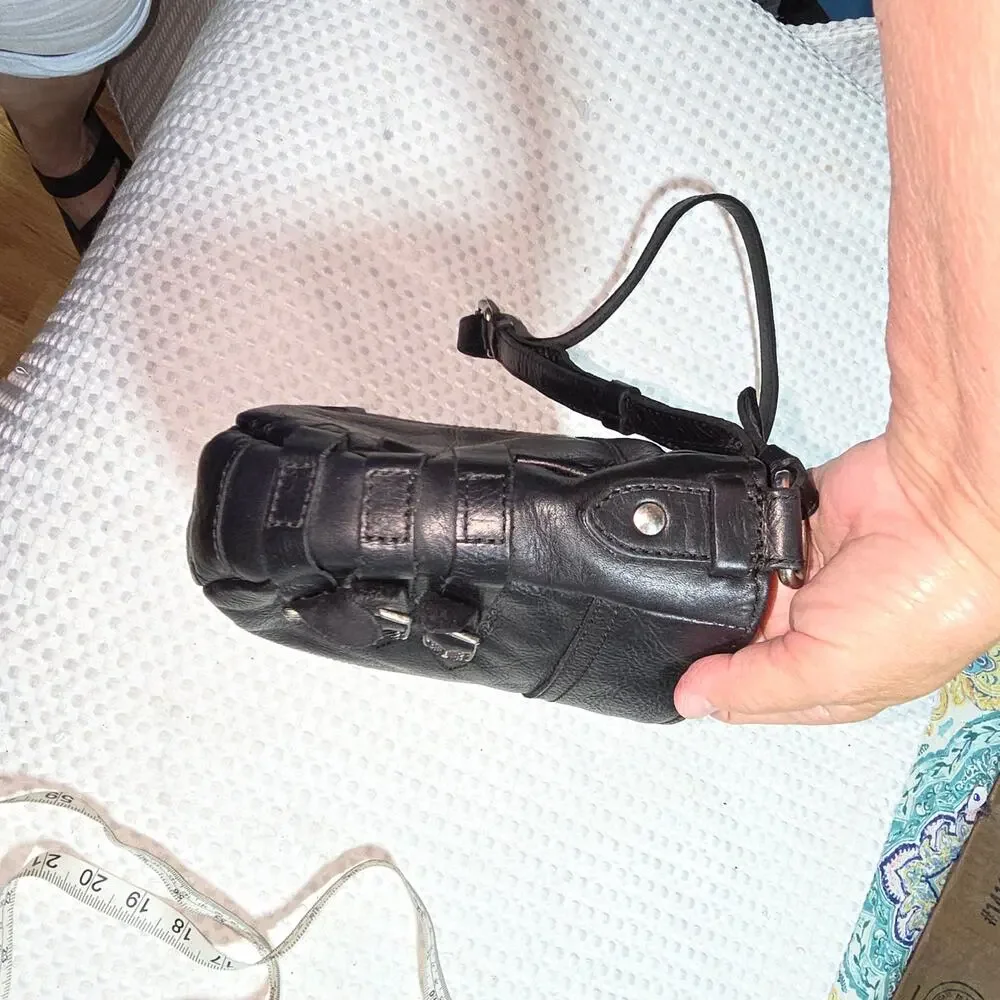 FRYE BLACK LEATHER SELENA BELTED CROSSBODY BAG